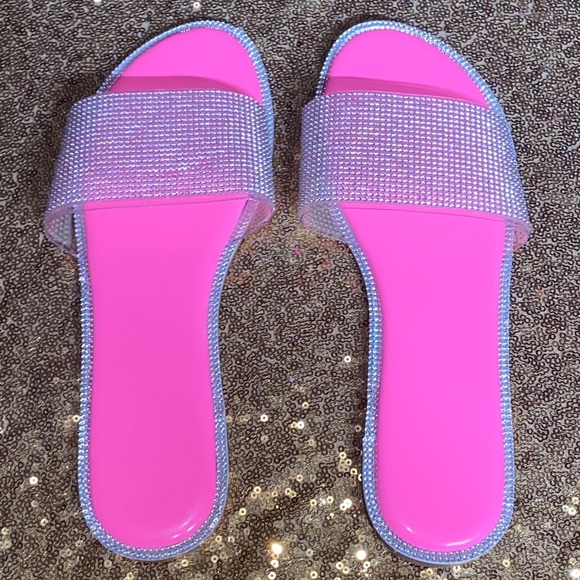 Pink Rhinestone Slippers - Picture 1 of 3